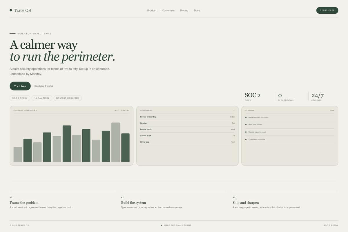 Trace OS — full page preview