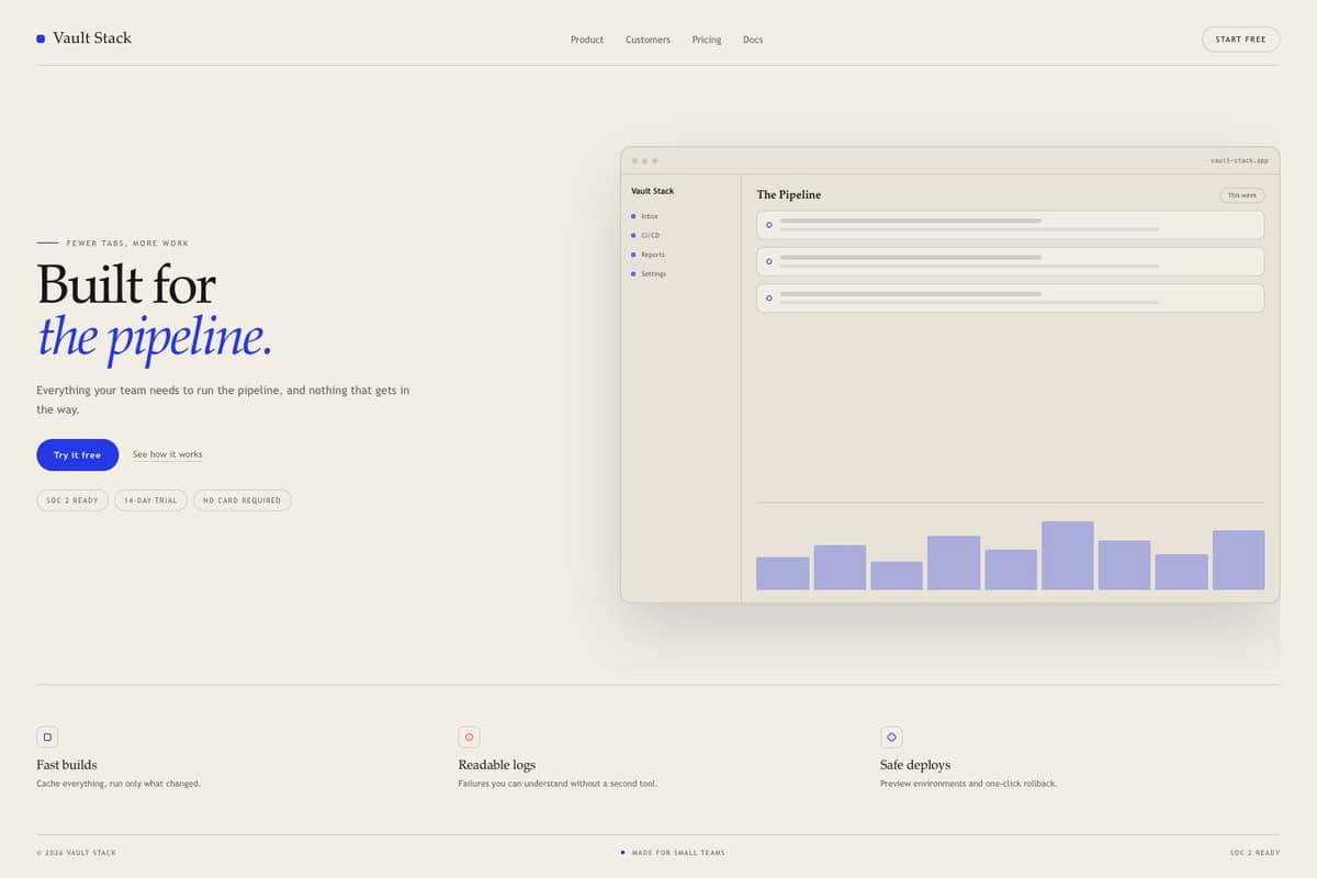 Vault Stack — full page preview