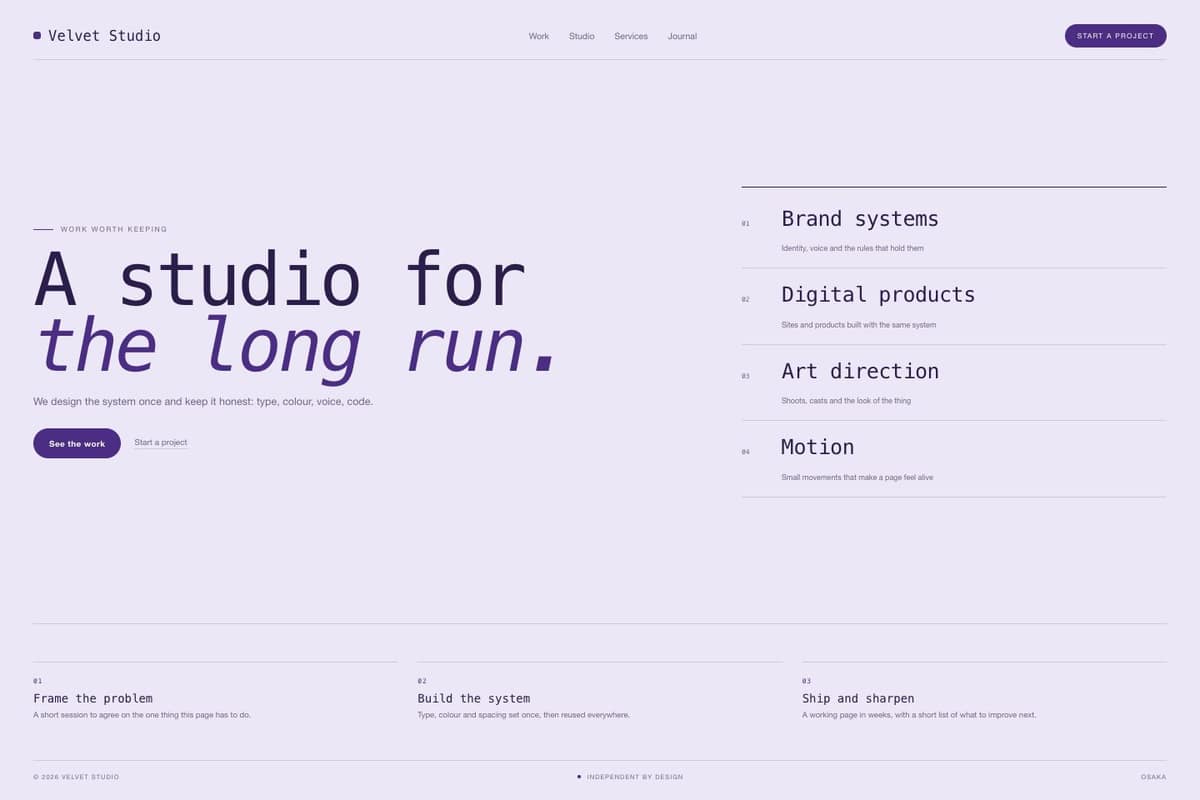 Velvet Studio — full page preview