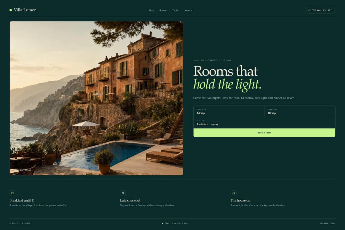 Villa Lumen — full page preview