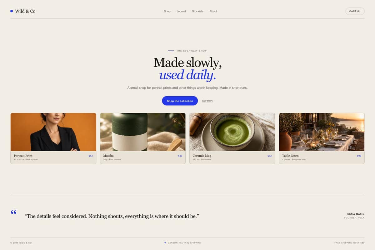 Wild & Co — full page preview